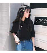 Colorful Button Cute Irregular Solid Shirt